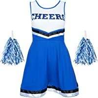 Redstar Fancy Dress - Disfraz de Animadora con Pompones - para Mujer - 6 Colores y Tallas 34 a 44 - Azul - M